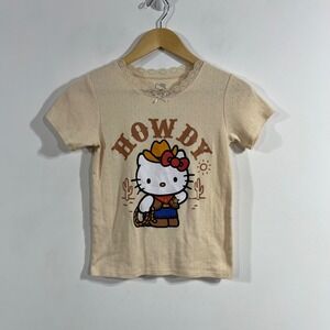 Hello Kitty Y2K Sanrio Cowgirl Howdy Pointelle Lace Trim Top‎ Girls XL